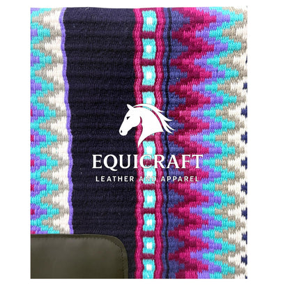 Navy Turquoise Wool Western Saddle Pad – Aztec Zigzag Show Pad | Horse Blanket Barrel Racing Rodeo Ranch Tack