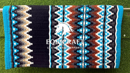 Turquoise Black Rust Wool Western Saddle Blanket – Aztec Zigzag Show Blanket | Horse Pad Barrel Racing Rodeo Tack SIZE 32X34