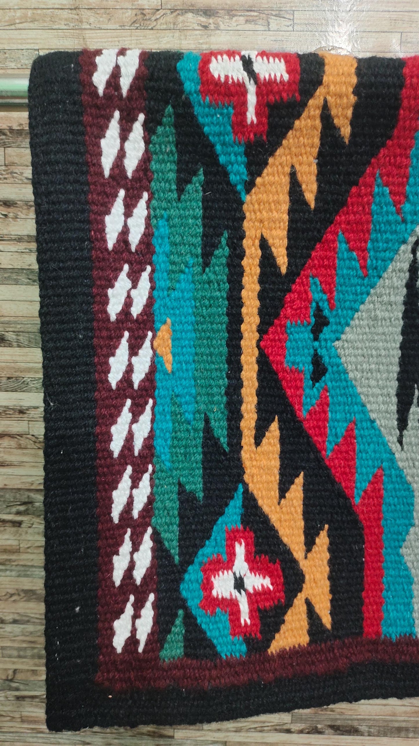 Multicolor Wool Western Saddle Blanket – Aztec Cross Show Blanket | Horse Pad Barrel Racing Rodeo Ranch Tack