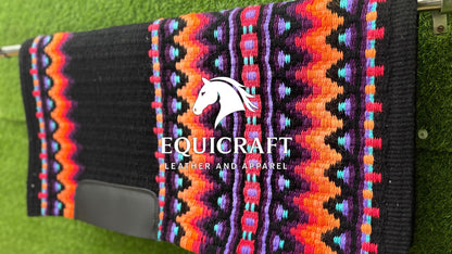 Western Show Saddle Pad | Black Orange Red Purple Wool Blanket | Hand-Woven Southwestern Horse Saddle Pad | Barrel Racing Pad