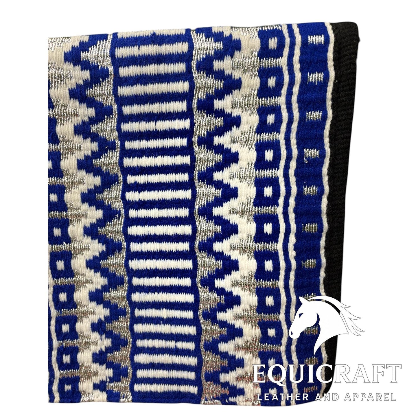 Royal Blue Black Wool Western Saddle Pad – Aztec Stripe Show Pad | Horse Blanket Barrel Racing Rodeo Ranch Tack SIZE 36X42