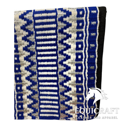 Royal Blue Black Wool Western Saddle Pad – Aztec Stripe Show Pad | Horse Blanket Barrel Racing Rodeo Ranch Tack SIZE 36X42