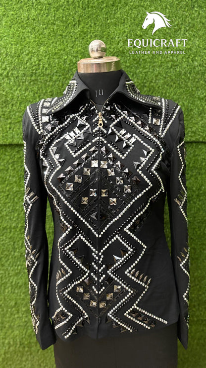 Black Western Showmanship Jacket | Hand-Embellished Crystal Show Jacket | Competition Riding Apparel (All Sizes)