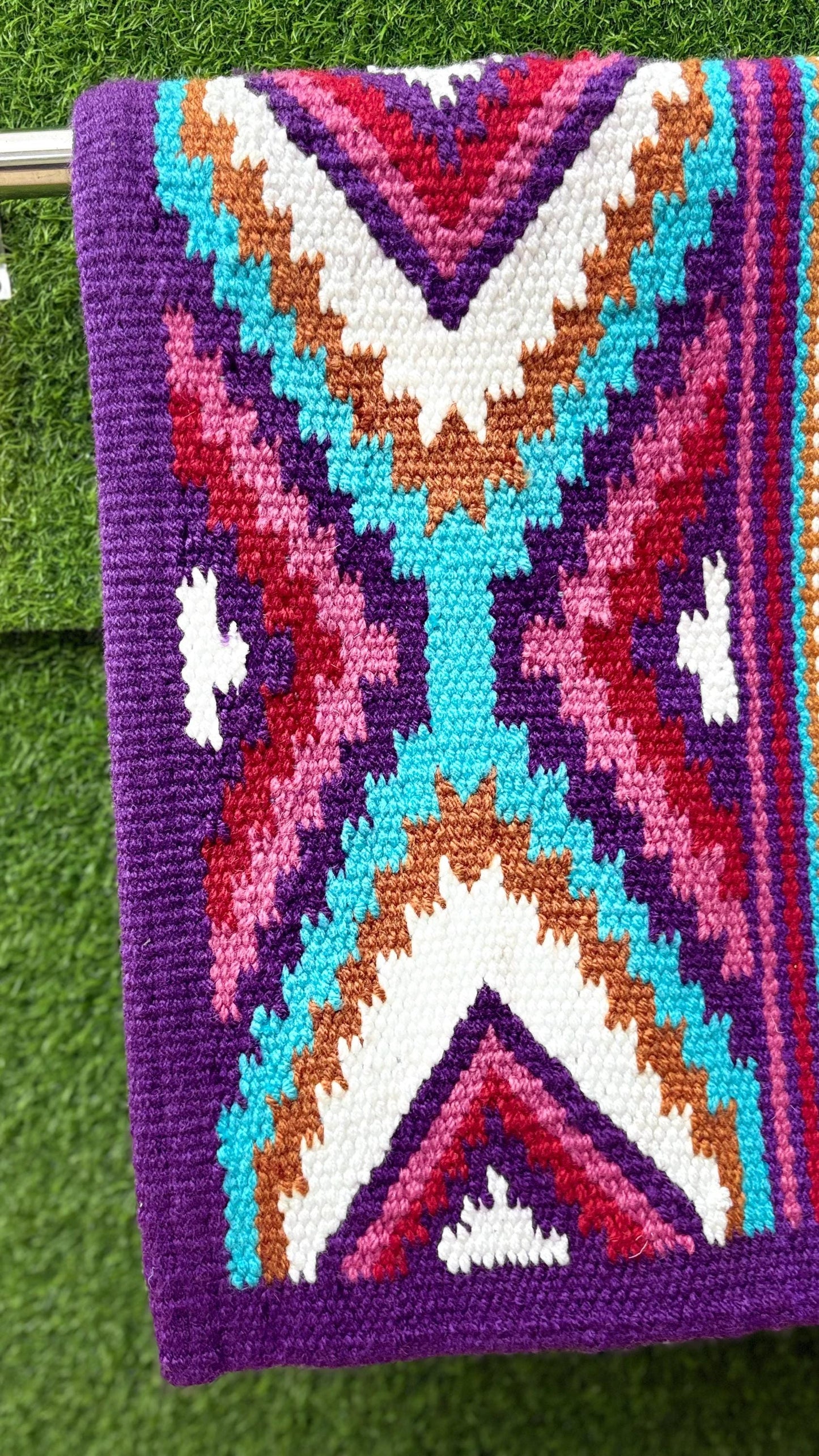Purple Turquoise Wool Western Saddle Blanket – Aztec Diamond Show Blanket | Horse Pad Barrel Racing Rodeo Tack