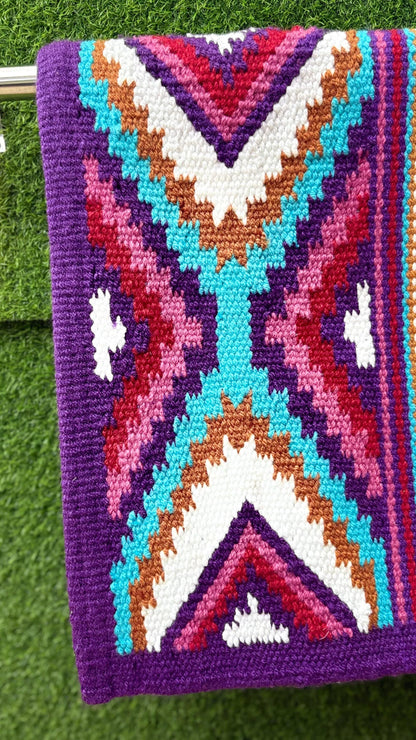 Purple Turquoise Wool Western Saddle Blanket – Aztec Diamond Show Blanket | Horse Pad Barrel Racing Rodeo Tack