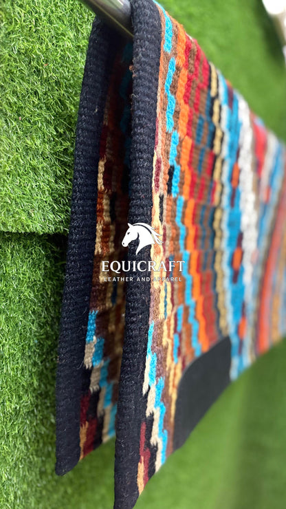 Multicolor Wool Western Saddle Pad – Rainbow Mosaic Show Pad | Horse Blanket Barrel Racing Rodeo Ranch Tack SIZE 34X 36