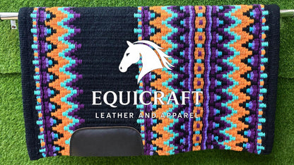 Western Show Saddle Pad | Black Orange Purple Turquoise Wool Blanket | Hand-Woven Southwestern Horse Saddle Pad | Trail Pad Equestrian Gift