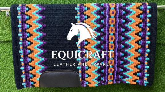 Western Show Saddle Pad | Black Orange Purple Turquoise Wool Blanket | Hand-Woven Southwestern Horse Saddle Pad | Trail Pad Equestrian Gift