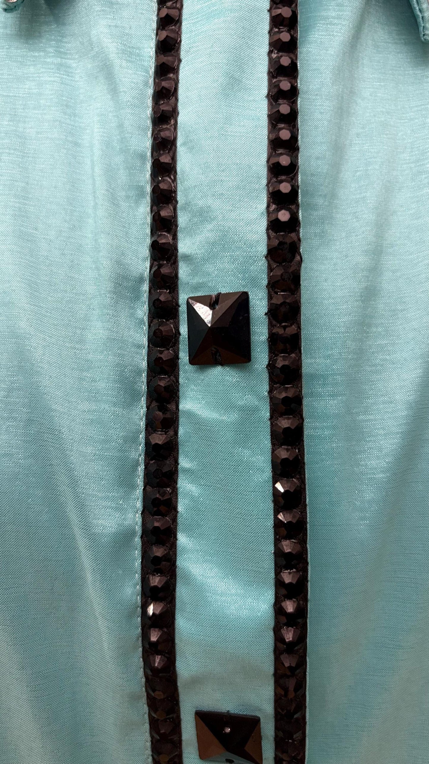 Womens Western Show Shirt | Mint Aqua Black Silver Rhinestone Mirror Showmanship Shirt | Ladies Rodeo Queen Blouse | Horse Show Shirt Gift