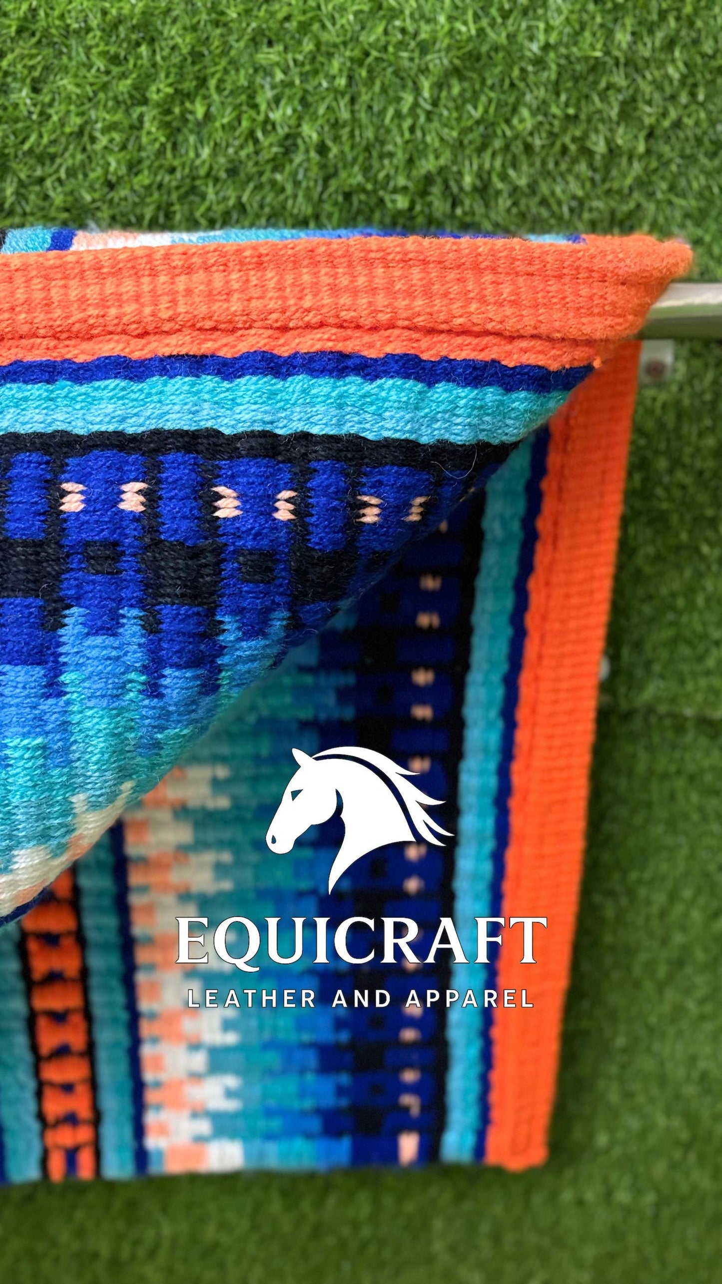 Western Show Saddle Pad | Blue Turquoise Coral Orange Wool Blanket | Hand-Woven Southwestern Horse Saddle Pad | Show Trail Pad