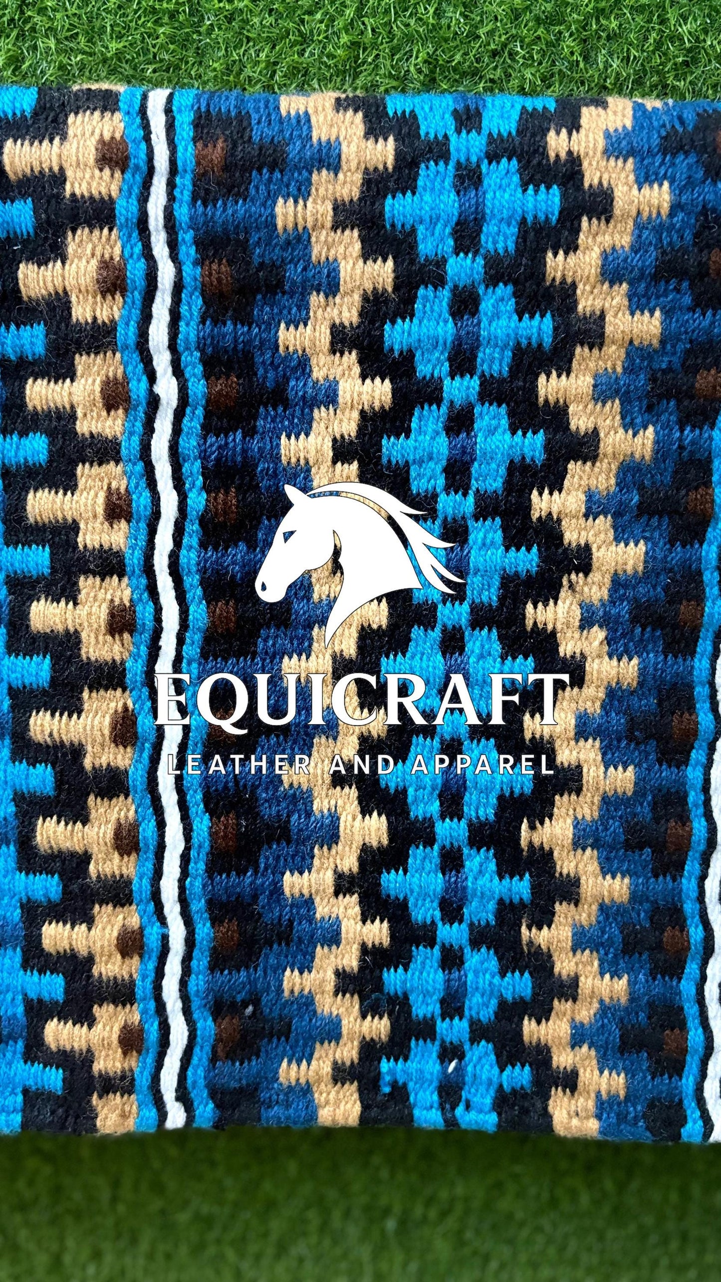 Aztec Western Show Saddle Pad | Black Turquoise Tan Wool Blanket | Hand-Woven Southwestern Horse Saddle Pad | Trail Pad Equestrian Gift