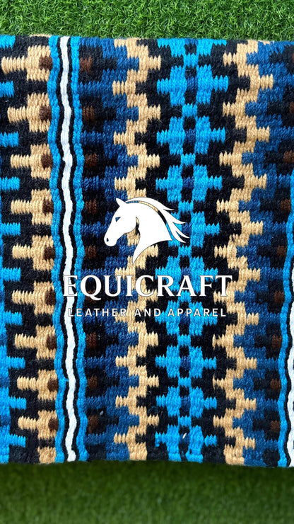 Aztec Western Show Saddle Pad | Black Turquoise Tan Wool Blanket | Hand-Woven Southwestern Horse Saddle Pad | Trail Pad Equestrian Gift