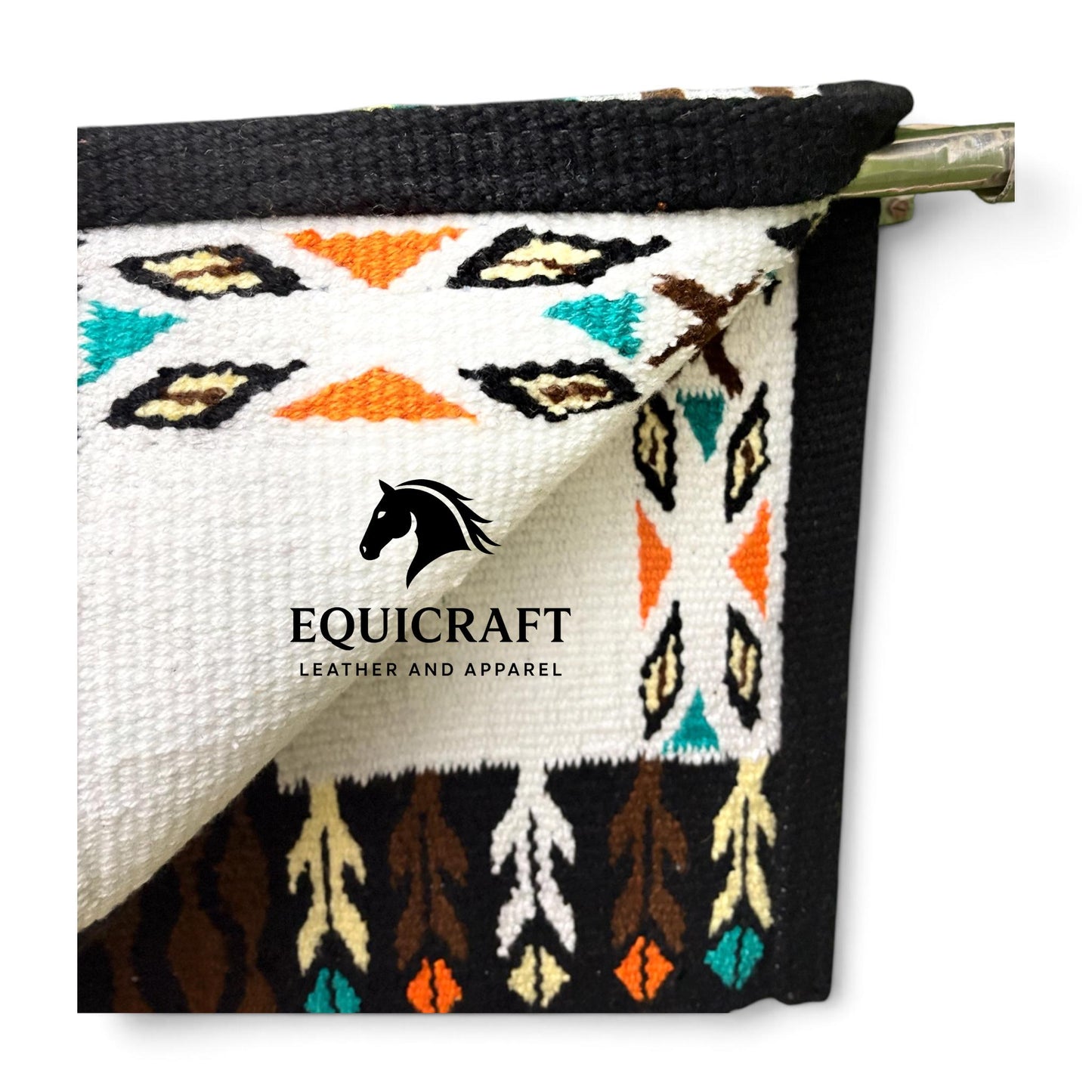 Western Wool Ranch Saddle Blanket, Aztec Pattern, Turquoise Brown White Horse Saddle Pad, Southwestern Show Blanket Size-34x48