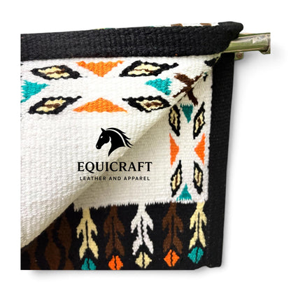 Western Wool Ranch Saddle Blanket, Aztec Pattern, Turquoise Brown White Horse Saddle Pad, Southwestern Show Blanket Size-34x48