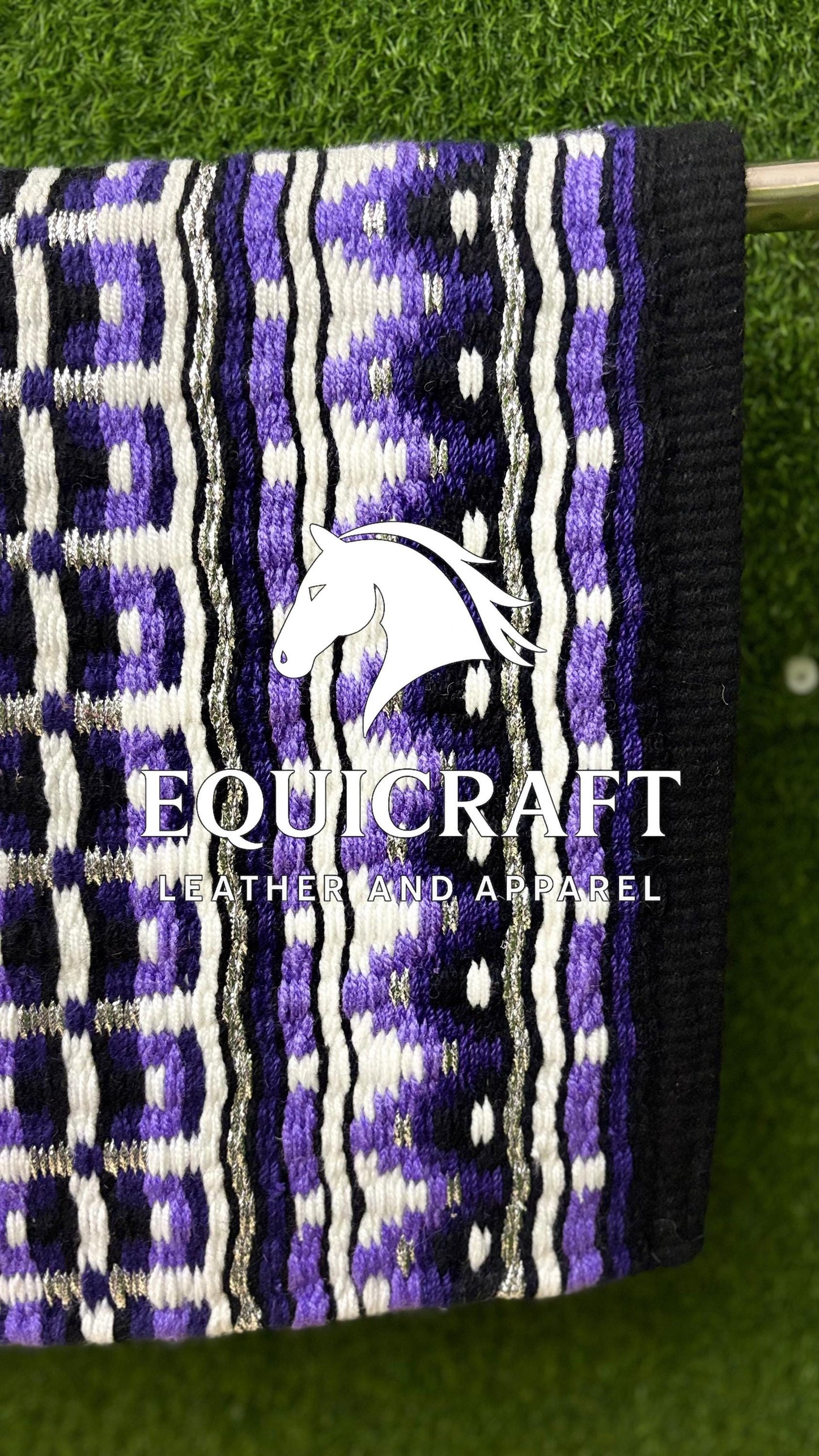 Aztec Western Show Saddle Pad | Purple Black Silver Wool Blanket | Hand-Woven Southwestern Horse Saddle Pad Trail Pad Equestrian Gift