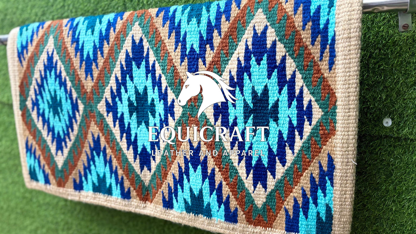 Western Ranch Saddle Blanket | NZ Wool Handwoven Pad | Customizable Horse Tack SIZE 32X32