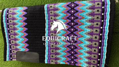 Western Saddle Pad | Black Purple Turquoise Saddle Blanket | Aztec Wool Horse Pad | Southwest Show Pad | Horse Tack Gift