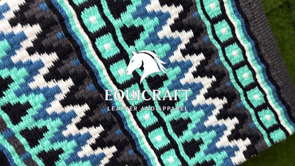 Black Mint Blue Wool Western Saddle Pad – Aztec Zigzag Show Pad | Horse Blanket Barrel Racing Rodeo Ranch Tack