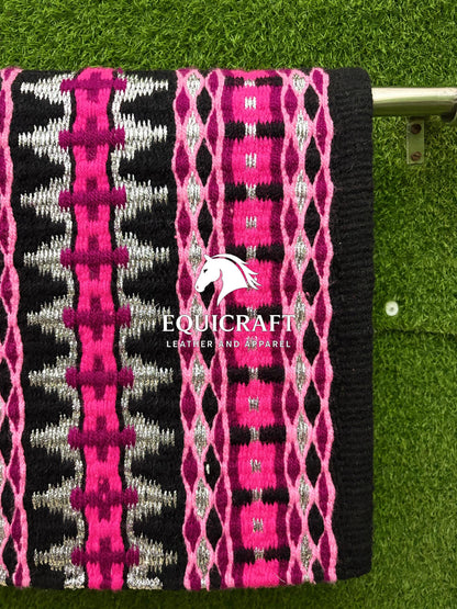 Pink Black Wool Western Saddle Pad – Horse Blanket Barrel Racing Rodeo Tack Diamond Show Pad