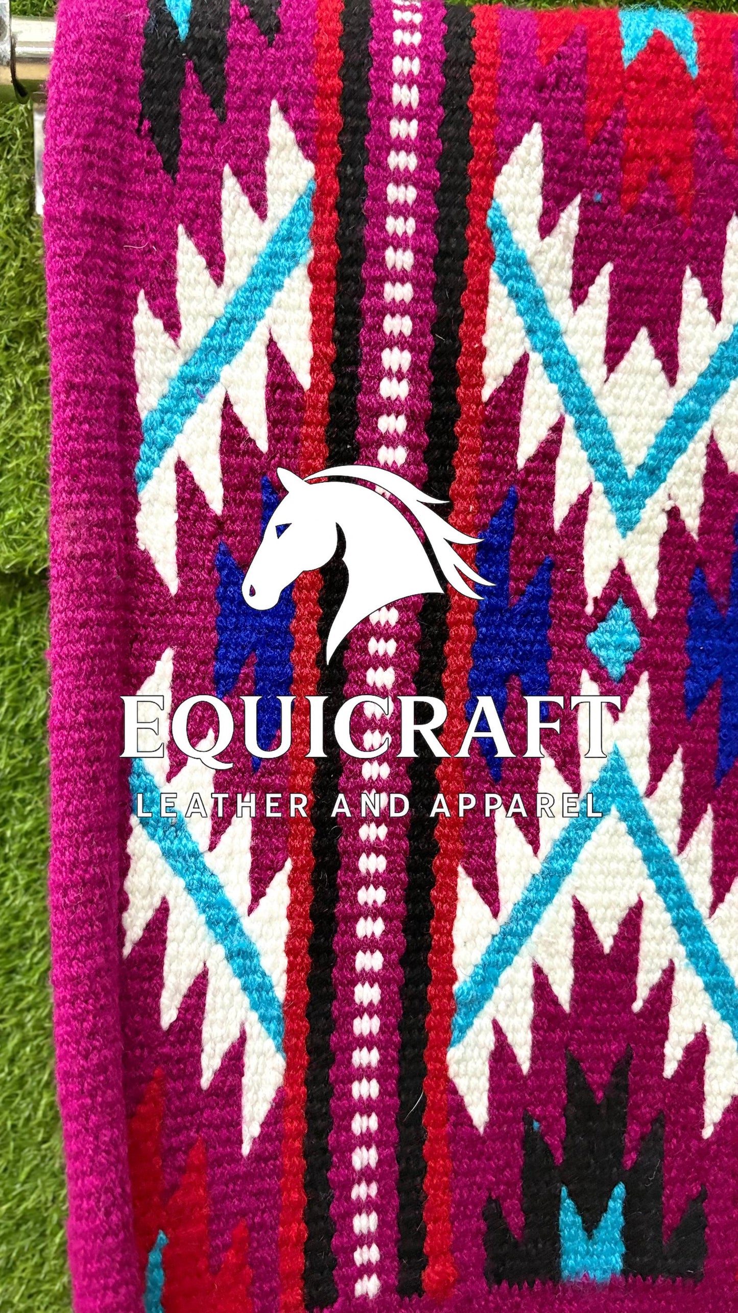 Western Show Saddle Pad | Magenta Pink White Turquoise Wool Blanket | Hand-Woven Southwestern Horse Saddle Pad | Barrel Racing Pad