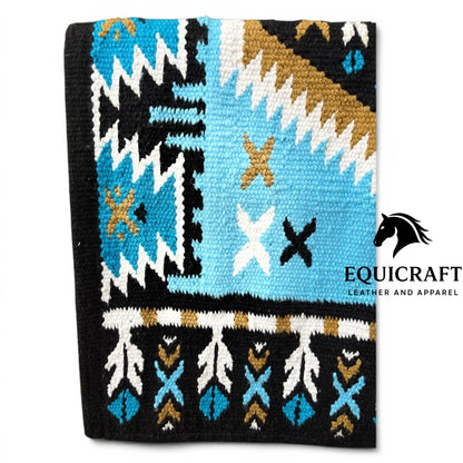 Sky Blue Turquoise Black White Southwestern Woven Wool Saddle Blankets Show Pads"