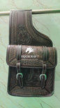 Dark Brown Tooled Leather Western Saddle Bag – Floral Basket Weave Double Buckle Horse Trail Tack