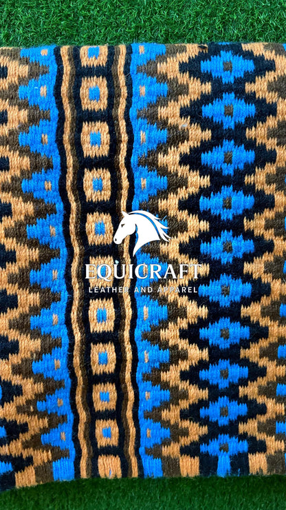 Western Show Saddle Pad | Black Blue Tan Brown Wool Blanket | Hand-Woven Southwestern Horse Saddle Pad |  show Trail Pad Equestrian Gift