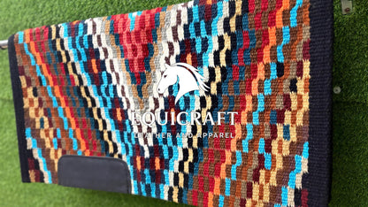 Multicolor Wool Western Saddle Pad – Rainbow Mosaic Show Pad | Horse Blanket Barrel Racing Rodeo Ranch Tack SIZE 34X 36