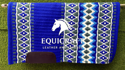 Western Show Saddle Pad | Royal Blue Teal Green White Wool Blanket | Hand-Woven Southwestern Horse Saddle Pad | Trail Pad
