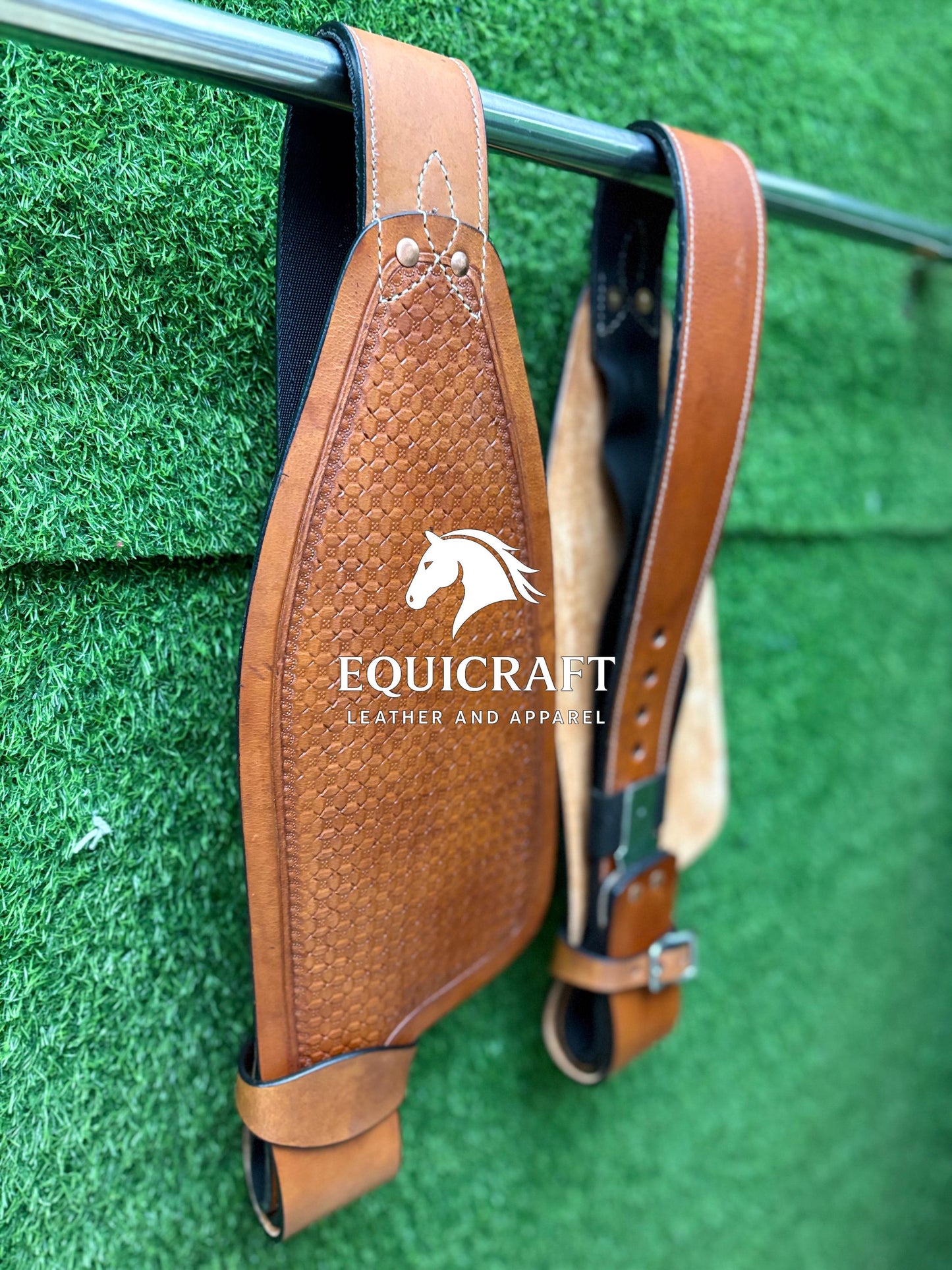 Hand Carved Leather Western Saddle Fenders | Pair | Custom Horse Tack