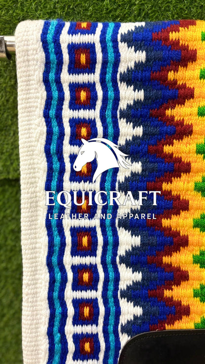 Western Show Saddle Pad | White Rainbow Multicolor Wool Blanket | Hand-Woven Southwestern Horse Saddle Pad | Colorful Show Pad
