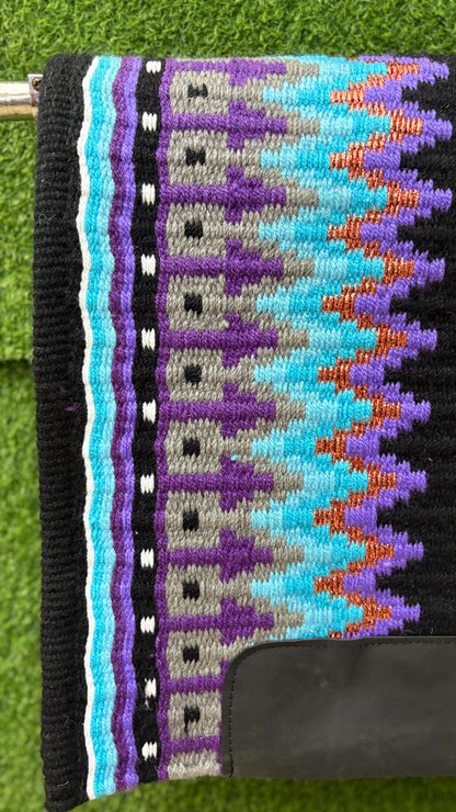 Western Saddle Pad | Black Purple Turquoise Saddle Blanket | Aztec Wool Horse Pad | Southwest Show Pad | Horse Tack Gift