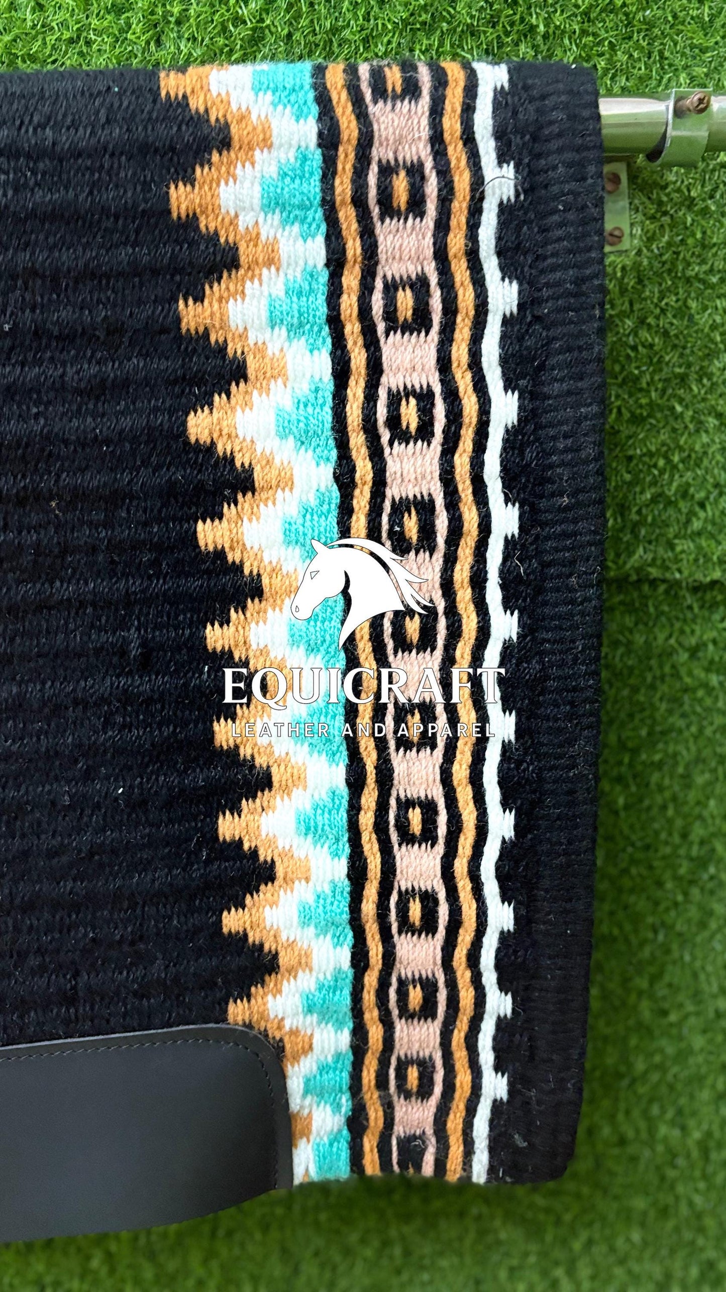 Western Saddle Pad | Black Turquoise Brown Saddle Blanket | Aztec Wool Horse Pad | Southwest Show Pad | Horse Tack Gift