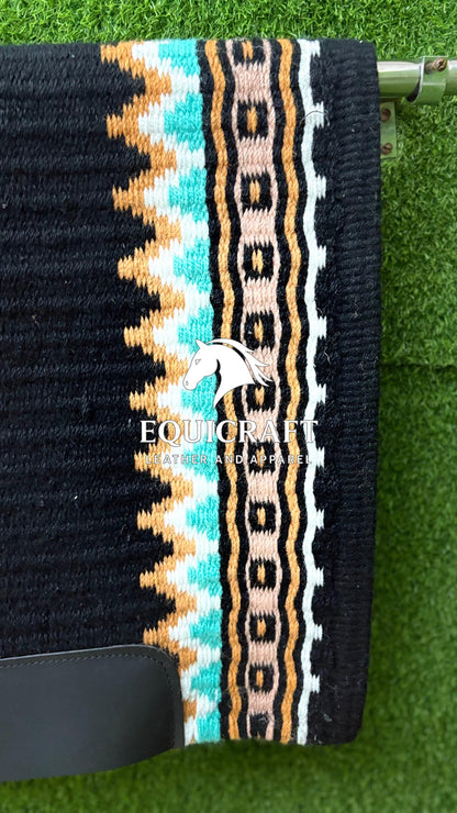 Western Saddle Pad | Black Turquoise Brown Saddle Blanket | Aztec Wool Horse Pad | Southwest Show Pad | Horse Tack Gift