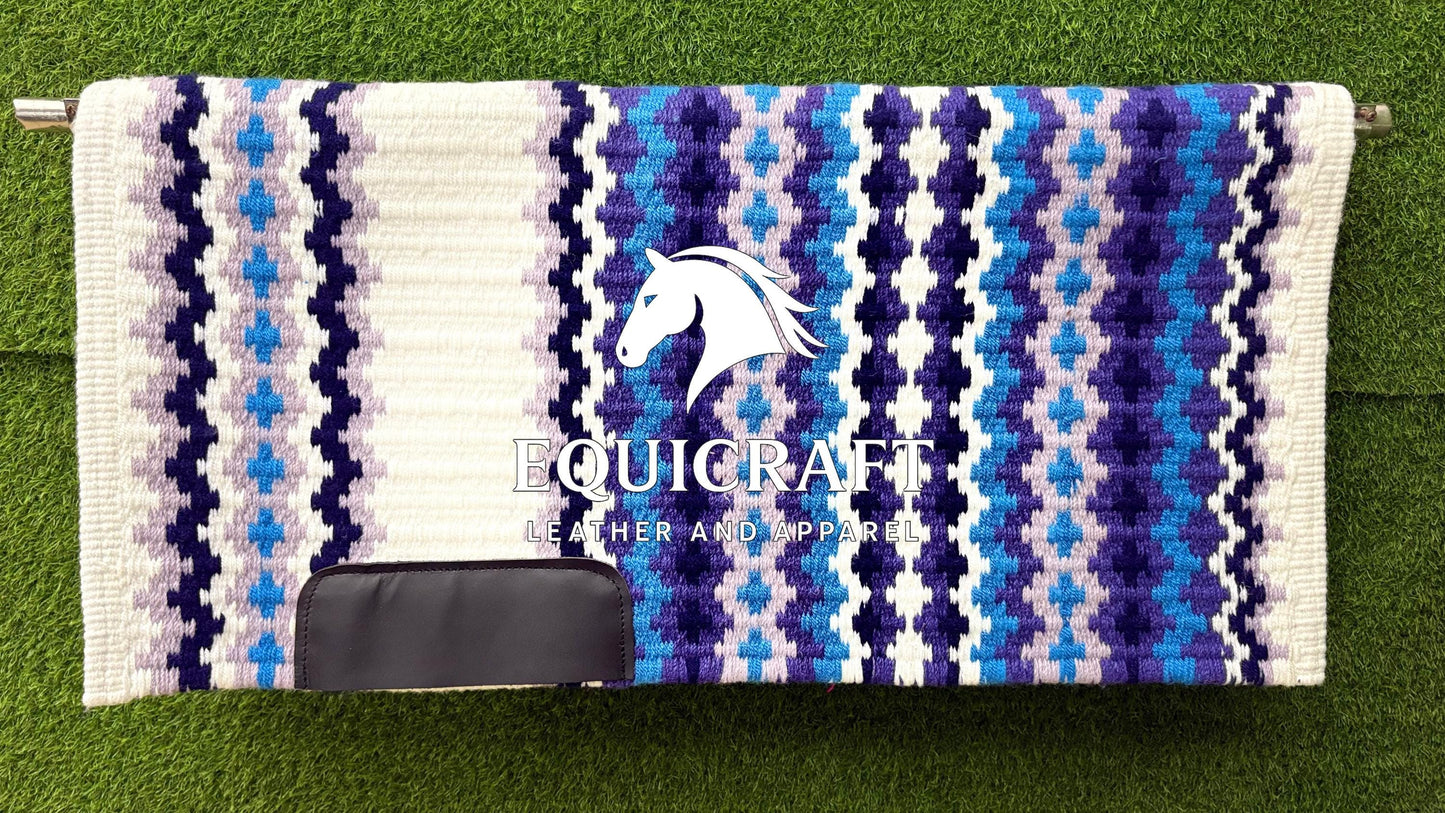 Western Saddle Pad | White Purple Blue Saddle Blanket | Wool Horse Pad | Southwest Show Pad | Horse Tack Gift