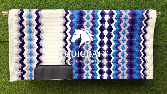 Western Saddle Pad | White Purple Blue Saddle Blanket | Wool Horse Pad | Southwest Show Pad | Horse Tack Gift
