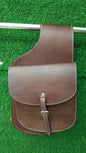 Brown Leather Western Saddle Bag – Plain Single Buckle Horse Trail Bag | Minimalist Cowboy Riding Tack