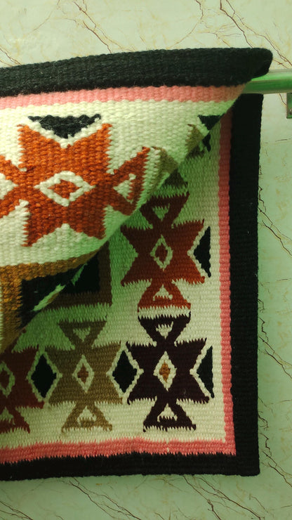 Burgundy Pink Wool Western Saddle Blanket – Aztec Cross Diamond Show Blanket | Horse Pad Barrel Racing Rodeo Tack