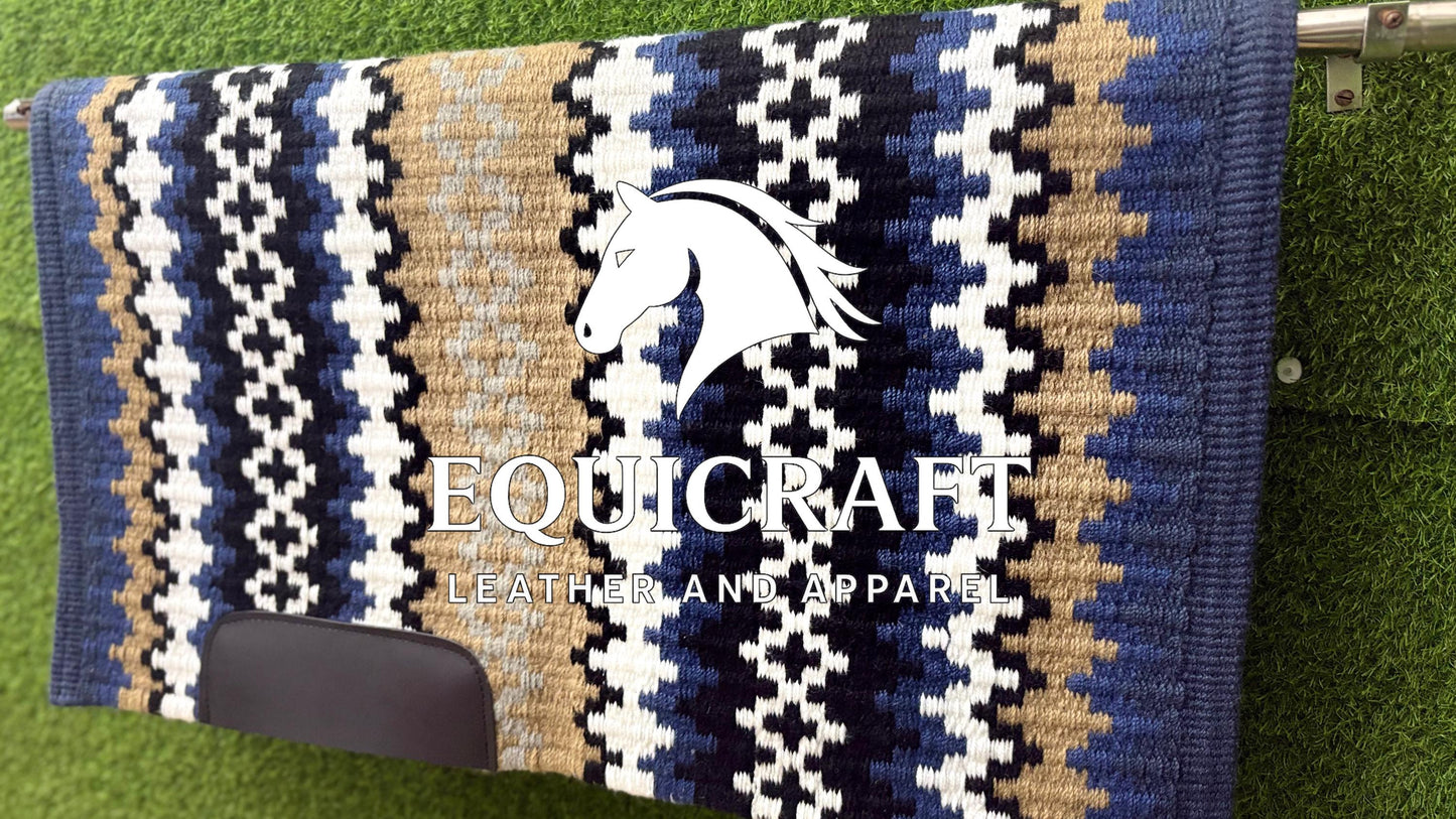 Blue Tan Wool Western Saddle Pad – Horse Blanket Barrel Racing Rodeo Tack Diamond Show Pad