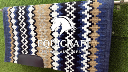 Blue Tan Wool Western Saddle Pad – Horse Blanket Barrel Racing Rodeo Tack Diamond Show Pad