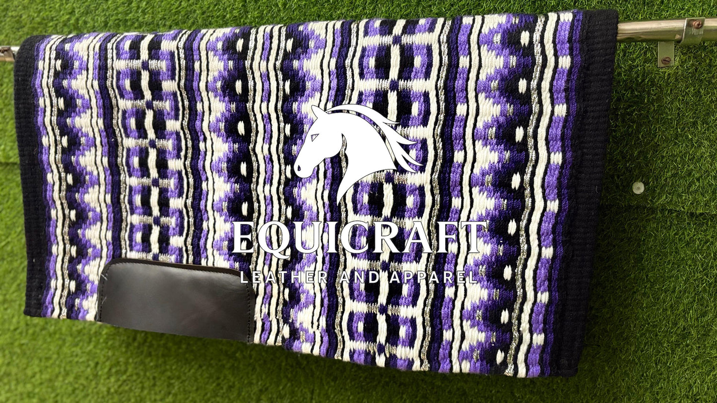 Aztec Western Show Saddle Pad | Purple Black Silver Wool Blanket | Hand-Woven Southwestern Horse Saddle Pad Trail Pad Equestrian Gift