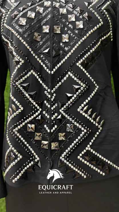 Black Western Showmanship Jacket | Hand-Embellished Crystal Show Jacket | Competition Riding Apparel (All Sizes)