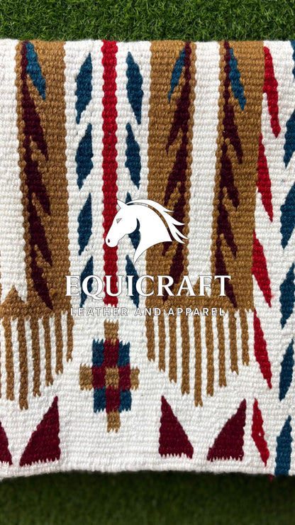 Aztec Western Show Saddle Pad | Orange Blue White Wool Blanket | Hand-Woven Southwestern Horse Saddle Pad | Trail Pad Equestrian Gift