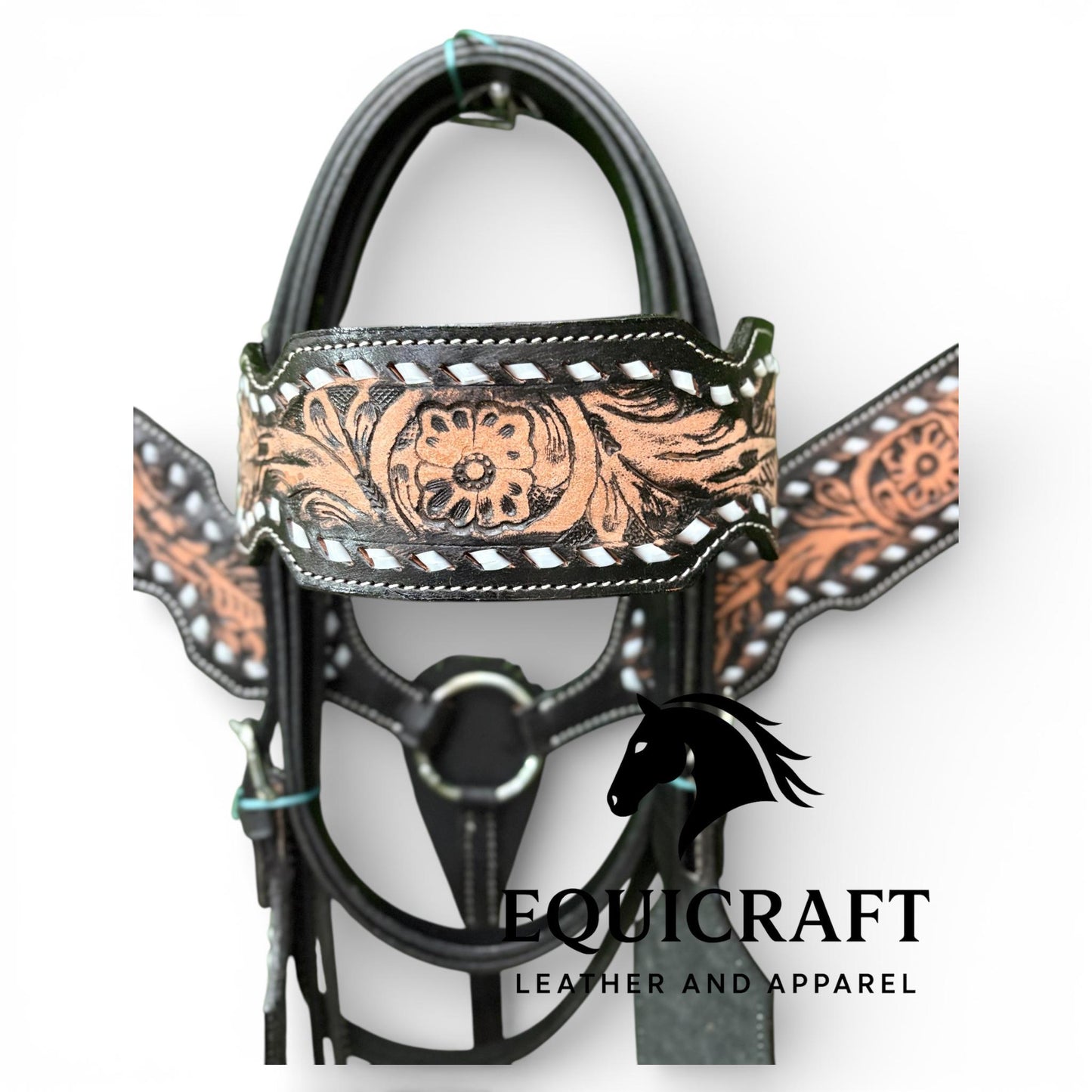 Black Tan Cutout Tooled Leather Western Headstall & Breast Collar Set – Filigree Horse Tack | Barrel Racing Rodeo Gear