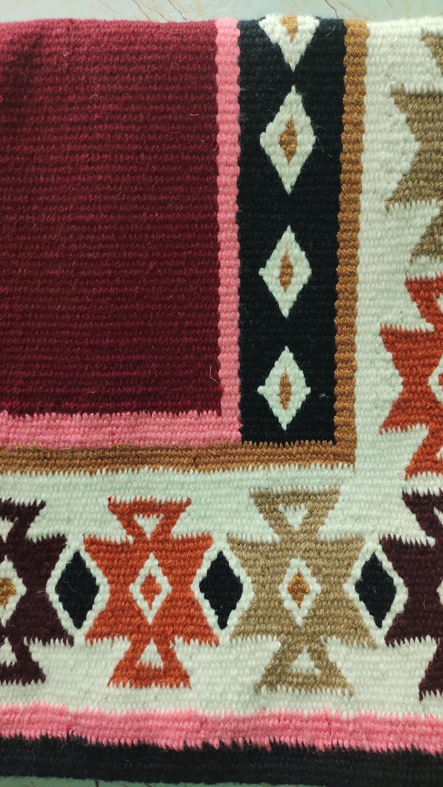 Burgundy Pink Wool Western Saddle Blanket – Aztec Cross Diamond Show Blanket | Horse Pad Barrel Racing Rodeo Tack
