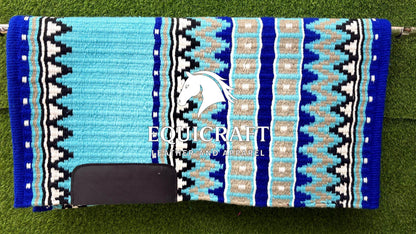 Western Saddle Pad | Turquoise Blue Saddle Blanket | Aztec Wool Horse Pad | Southwest Show Pad | Horse Tack Gift