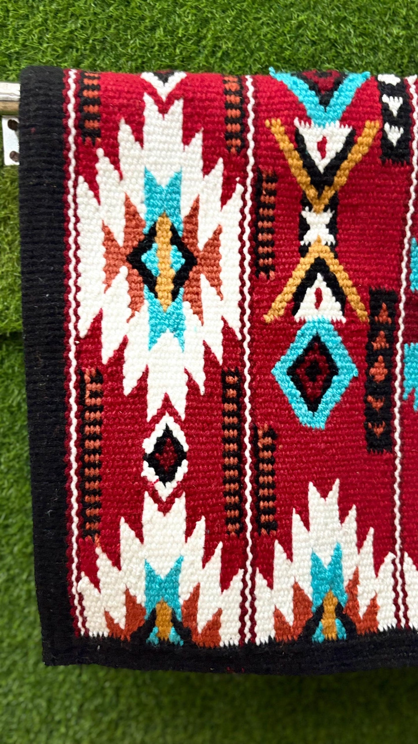 Western Show Saddle Pad | Red Blanket | Aztec Wool Horse Pad | Turquoise Southwest Saddle Blanket | Horse Tack Gift