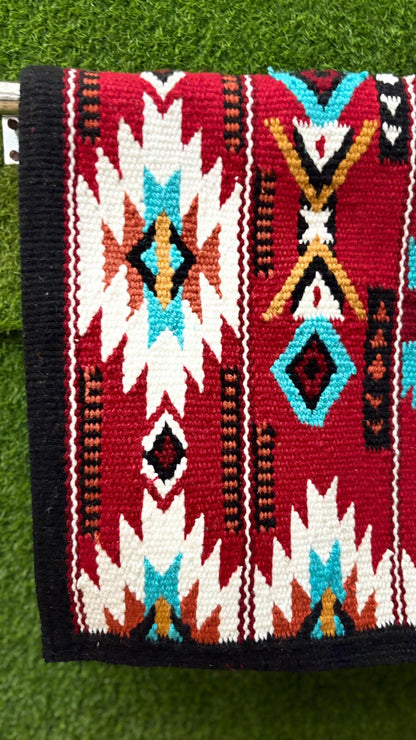 Western Show Saddle Pad | Red Blanket | Aztec Wool Horse Pad | Turquoise Southwest Saddle Blanket | Horse Tack Gift