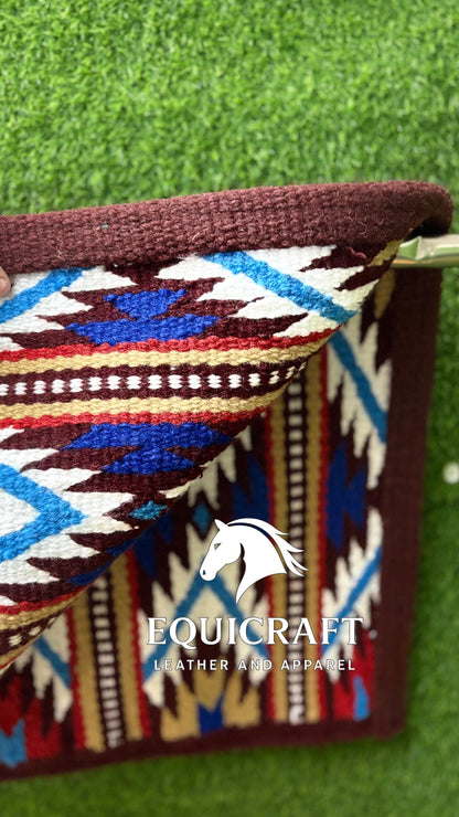 Burgundy Multicolor Wool Western Saddle Blanket – Diamond Show Blanket |Horse Pad Rodeo Ranch Tack