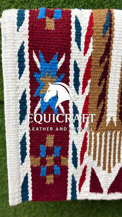 Aztec Western Show Saddle Pad | Orange Blue White Wool Blanket | Hand-Woven Southwestern Horse Saddle Pad | Trail Pad Equestrian Gift